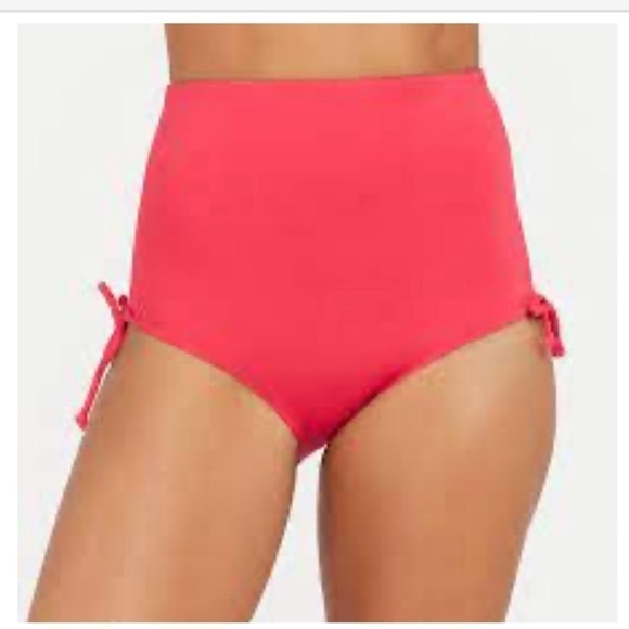 NWT SPANX HOT PINK High Waisted Swim Bottom Ruched Tied Sides SZ S - Picture 1 of 8